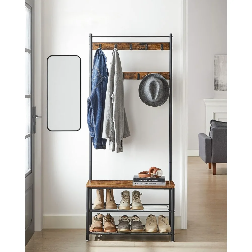 

Coat Rack, Entryway Bench with Shoe Storage, 3-in-1, Steel Frame, 12.6 X 27.6 X 69.8 Inches, Coat Rack