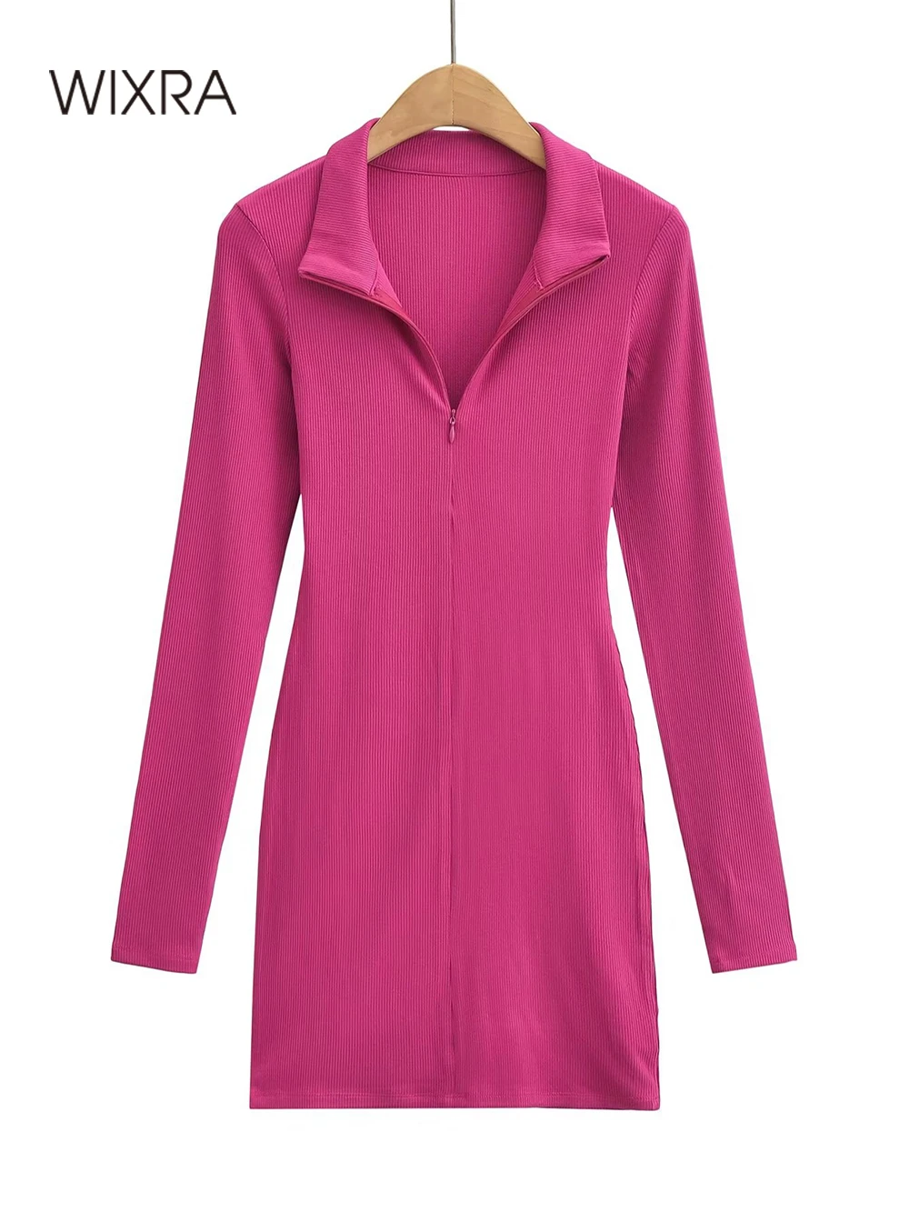

Женское облегающее платье Wixra, трикотажное мини-платье на молнии с v-образным вырезом и длинным рукавом