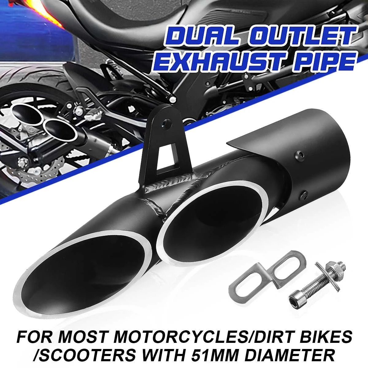 Universal Motorcycle Dual Outlet Exhaust Muffler Tail Pipe For Yamaha