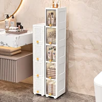 19cm Narrow Cabinet with Flip Lid  Large Capacity Adjustable Shelves Organizer for Kitchen Bathroom Bedroom Living Room 2