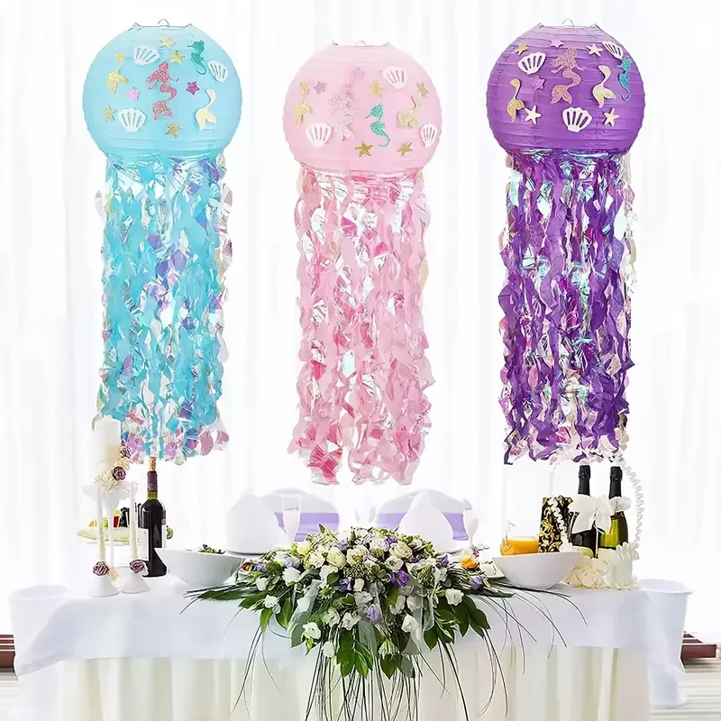 Ocean Themed Jellyfish Paper Lantern Set Hanging Party Decorations for Birthdays Bachelorette Events Underwater Celebrations