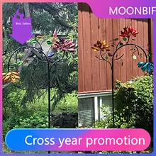 

Rotating Large Metal Wind Spinner With Three Spin Flowers And Butterflies Windmill Garden Lawn Yard Decorative Stakes Ornaments