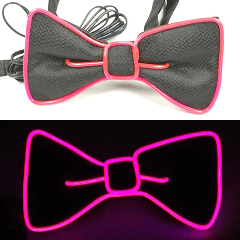 Männer Geschenk Neon EL Draht Glowing Schwarz Krawatten Fedor Hut Hochzeit Party Decor LED Leuchtende Krawatten Für Männer DJ Bar Club Bühne Prop – Detail 30