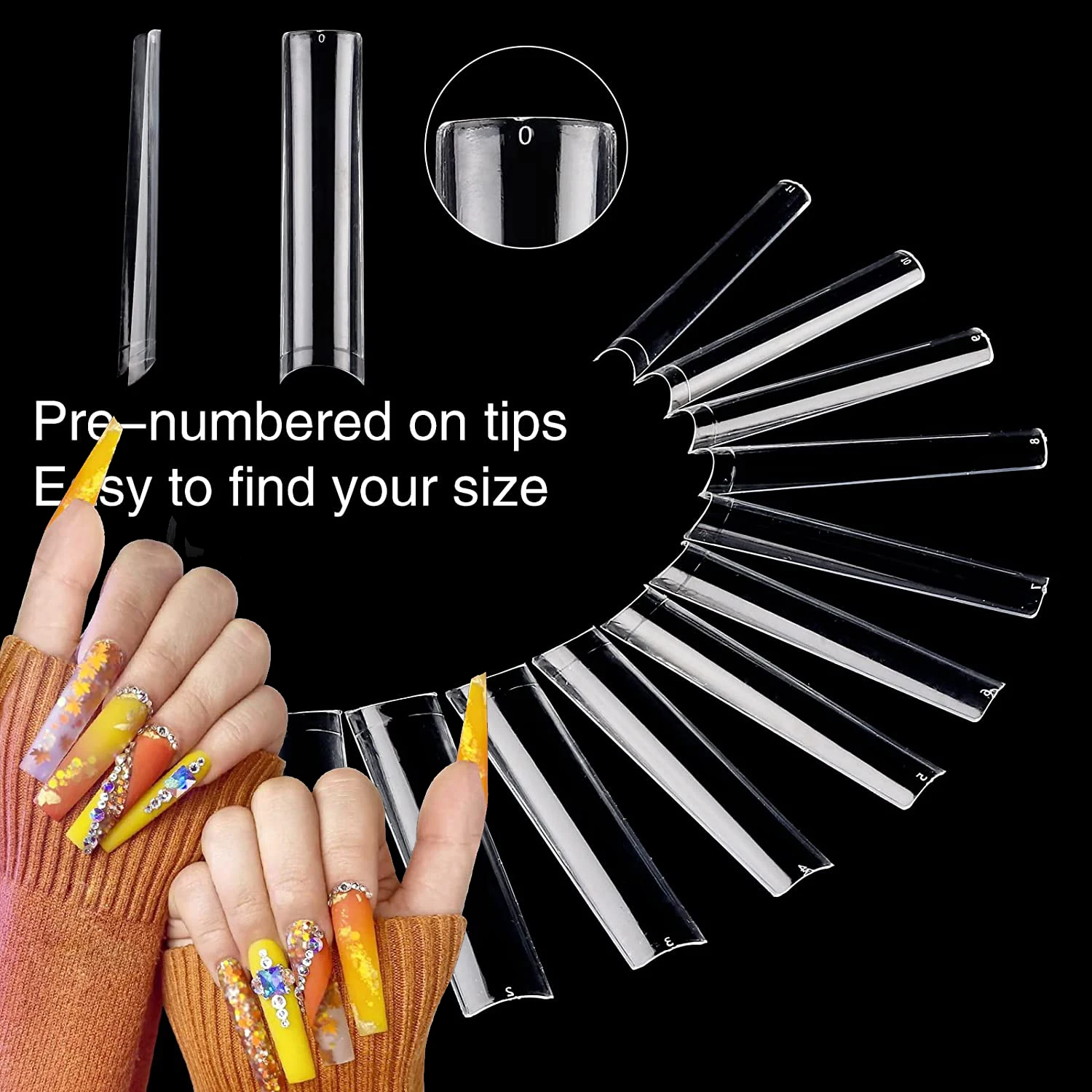 

600pcs/Bag Full Cover Fake Nail Artificial Press on Tips Nails 10 Sizes 0-9 Long Coffin/Square French Fake Nail Art Tip FN#S5