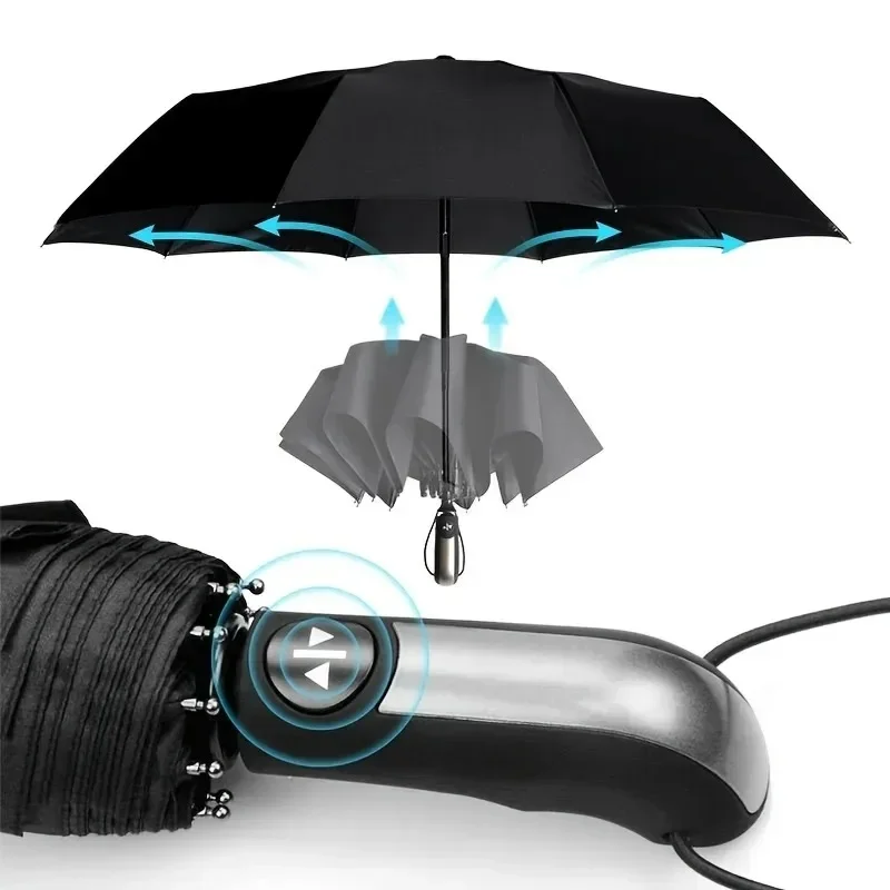Fully Automatic Double Umbrella Tri-fold Umbrella Vinyl Ten-bone Reinforcement for Increased Sun Protection UV Protection