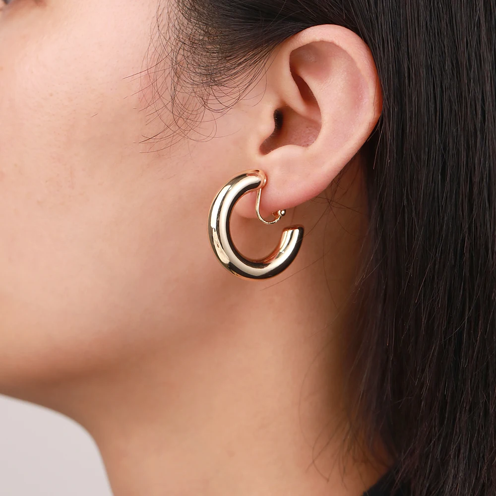30mm Medium Smooth Circle Hoop Clip Earrings for Women Non Pierced Earrings Party Jewelry ear clip earrings clip earrings hoop earrings ear accessories