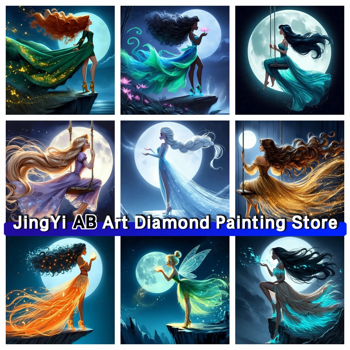 

Disney Fairy Princess Art AB Diamond Painting Cartoon Embroidery Moon Background Cross Stitch Picture Home Decor Childrens Gifts