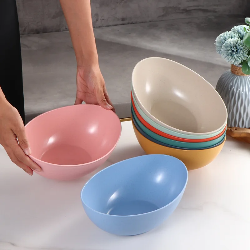 Hot Sale Eco-Friendly Wheat straw Household vegetable bowl kitchen Creative Solid color fruit salad bowl Microwavable Food Bowl