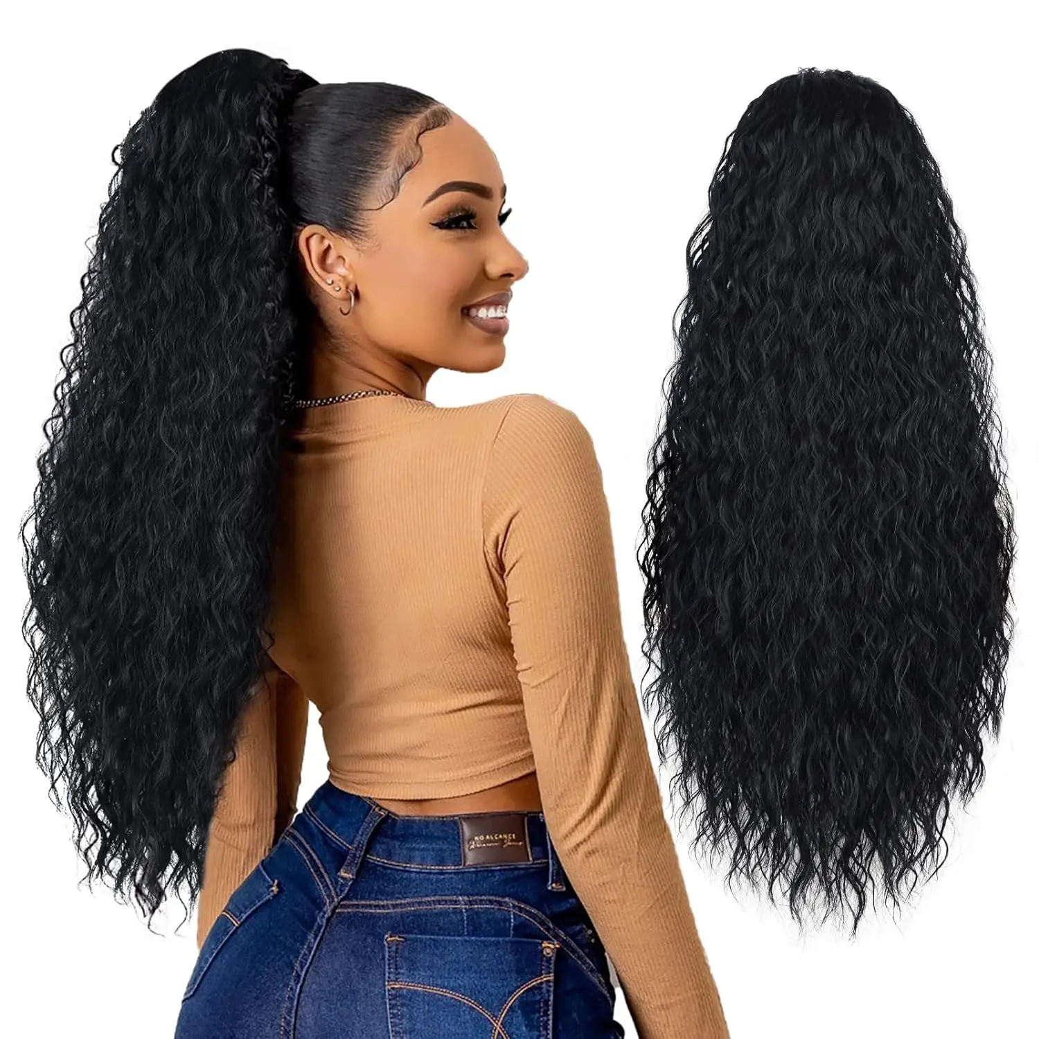 Haar Braziliaanse Kinky Rechte Trekkoord Paardenstaart Natuurlijke Zwarte Kleur 100% Menselijk Haar Clip In Paardenstaart Hair Extensions Voor Vrouwen