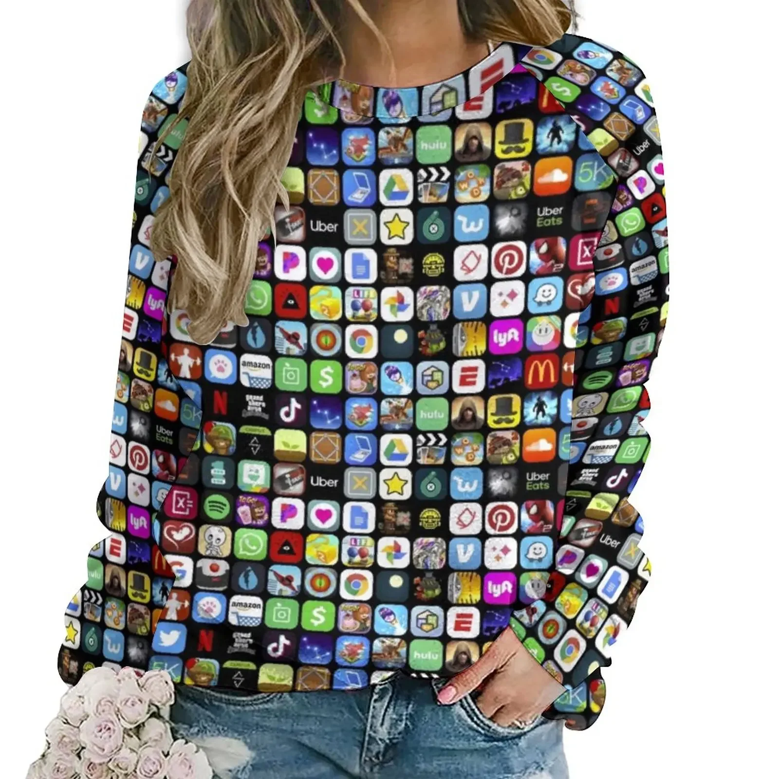 

Meme Collage Print Hoodies Woman Wall of Apps Street Style Casual Hoodie Winter Long Sleeve Cute Pattern Sweatshirts Big Size