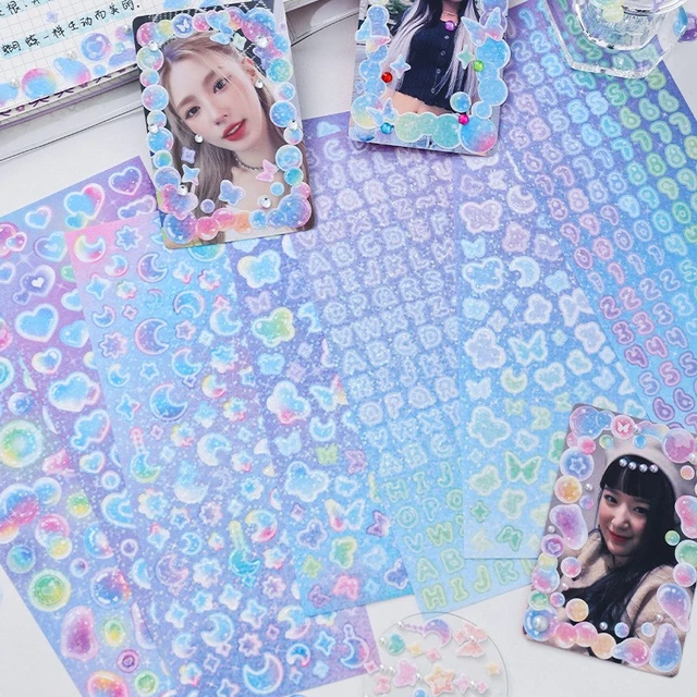 100 Sheet Kpop Korean Photocard Stickers Set, Colorful Glitter Bubble Deco  Stickers for Photocards Cute Korean Stickers for Journaling Arts Crafts