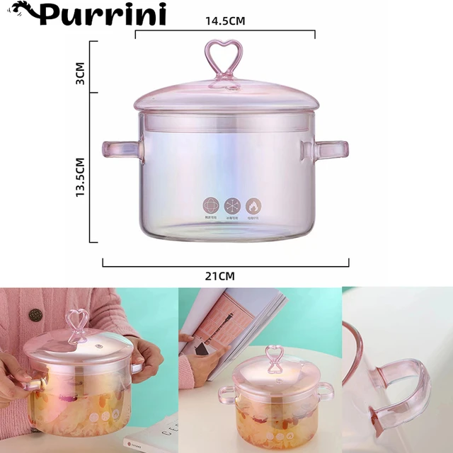 Nordic Wind Kitchen Pot High Borosilicate Pink Glass Pan Straight Burning  Transparent Cooking Pot Small Health Boil Soup Pot