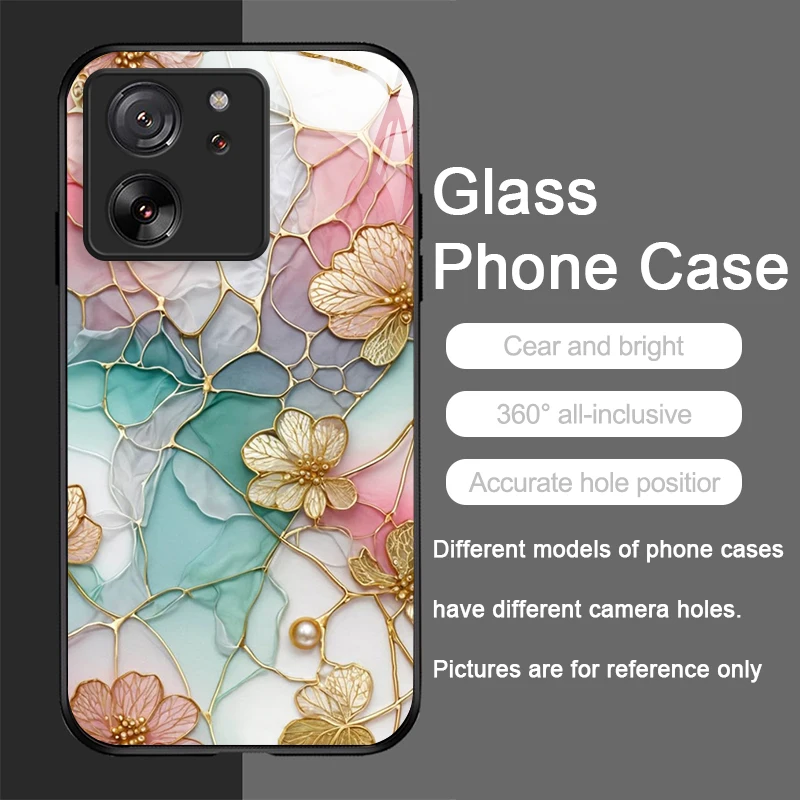 Luxury Flower Marble Texture Tempered Glass Phone Case - Elegant Design, Durable Hard Cover