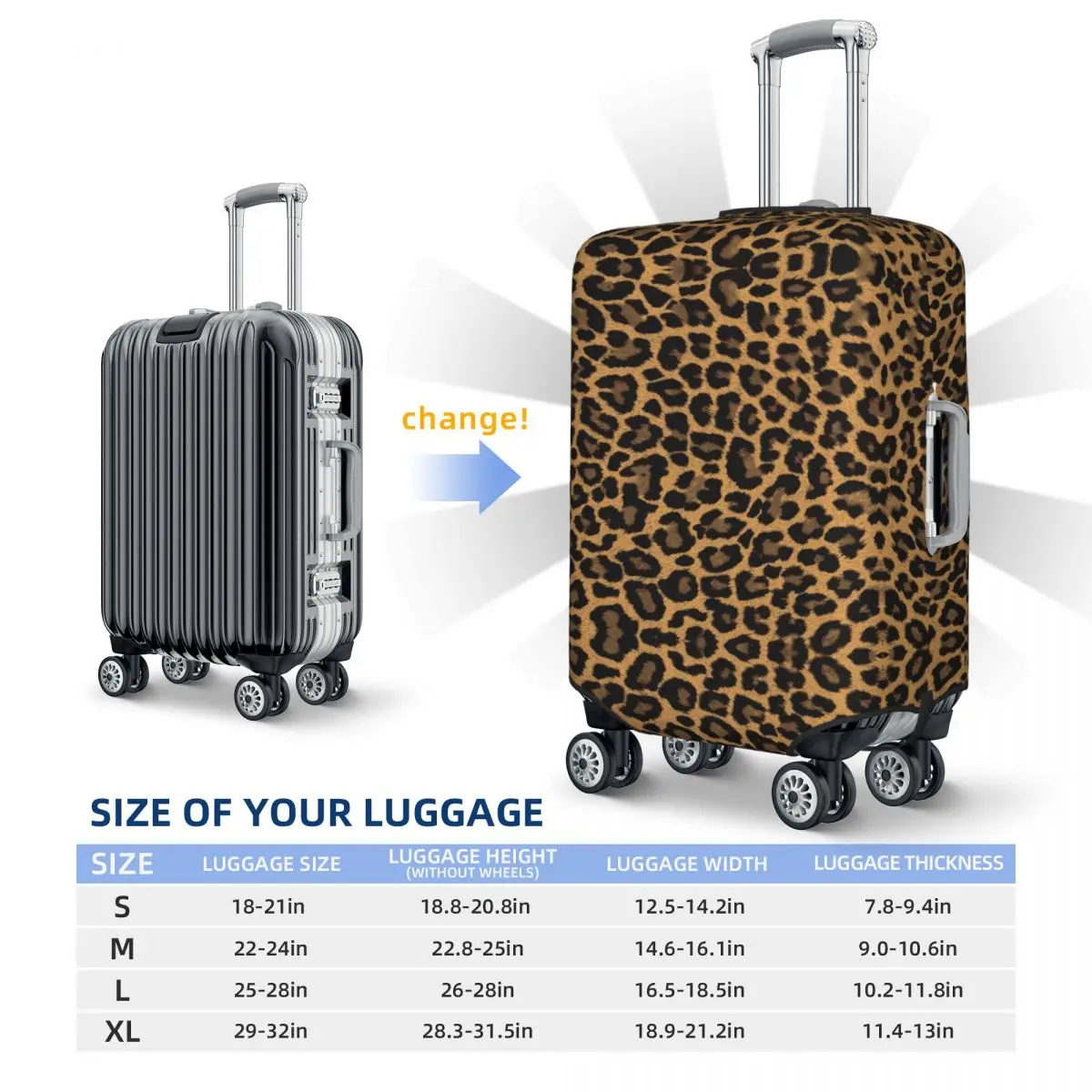 Leopard Pattern Luggage Cover Protector Fashion Animal Fur Skin Texture Travel Suitcase Protective Cover for 18-32 Inch