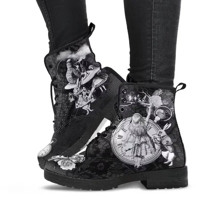 Zapatillas altas con estampado de flores y calavera para Mujer, botines a la moda, talla grande 43, otoño e invierno, 2022