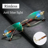 High Quality Anti Blue Light Reading Glasses Luxury Crystal Len Frameless Presbyopic Eyeglasses Unisex Optical Far Sight Eyewear 1