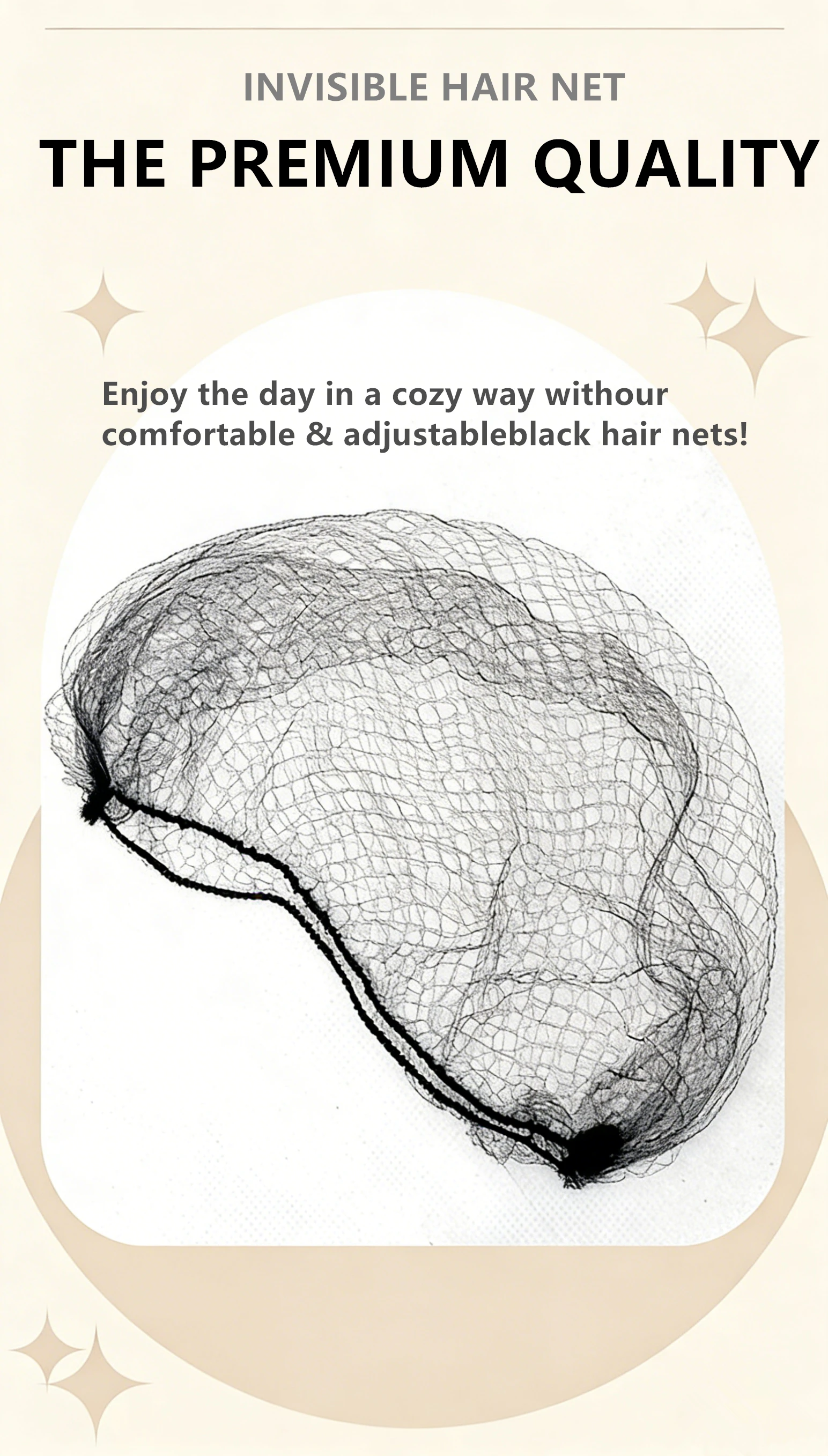 20Pcs Black Invisible Hair Nets Disposable Nylon Hairnet 24-48 Inch Elastic Edge Wig Cap For Food Service Daily Use