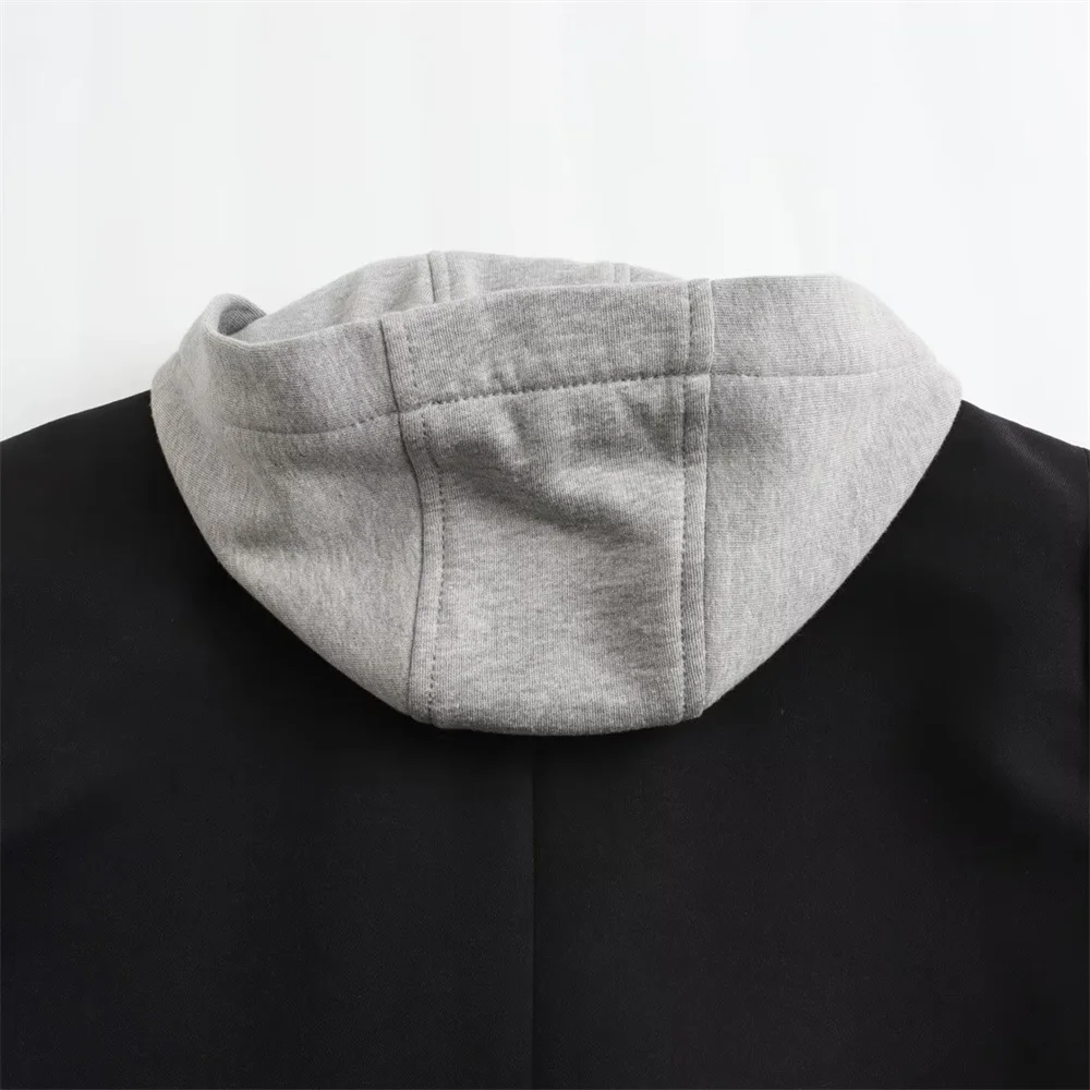 UNIZERA women's fake two-piece hooded jacket, casual lapel, loose fit jacket, spliced suit, spring autumn winter, new style 6