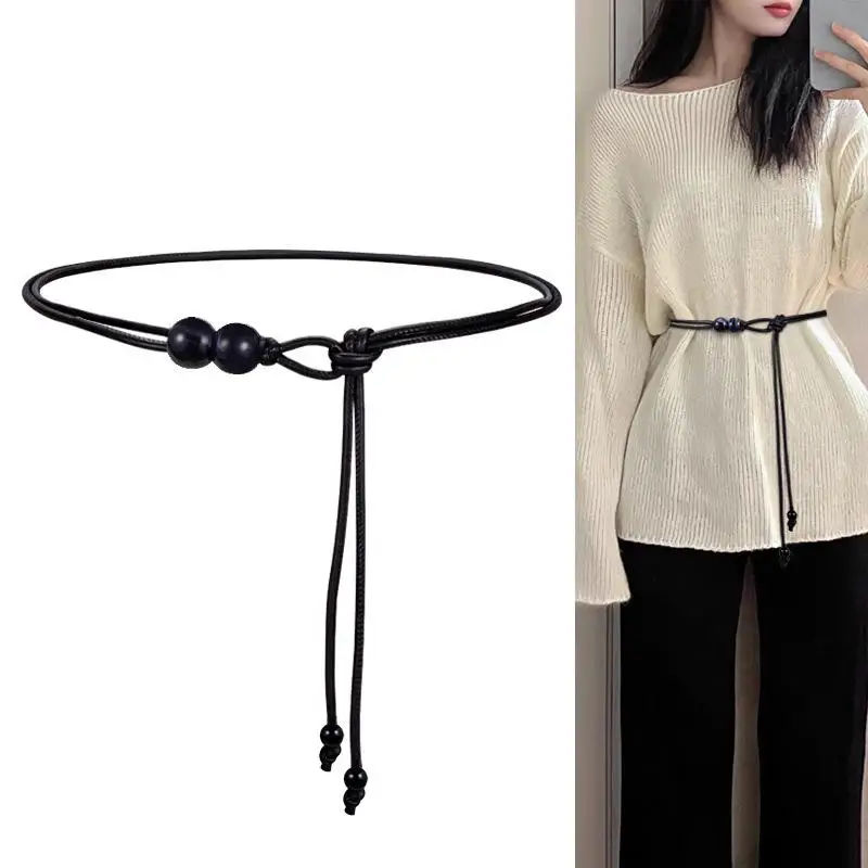 Round Leather Rope Dresses Coat Decoration String Waist Belt Women Fashion Long Waist Chain Vintage Adjustable Waistband