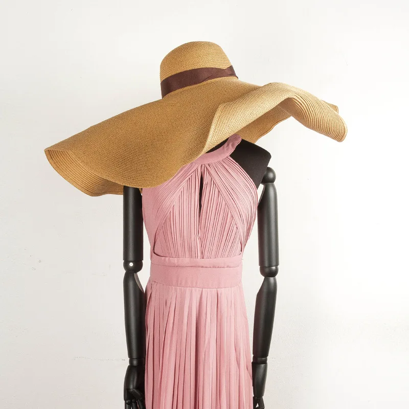 

202306 summer wide 30cm brim handmade paper model show design sun cap women leisure holiday beach hat
