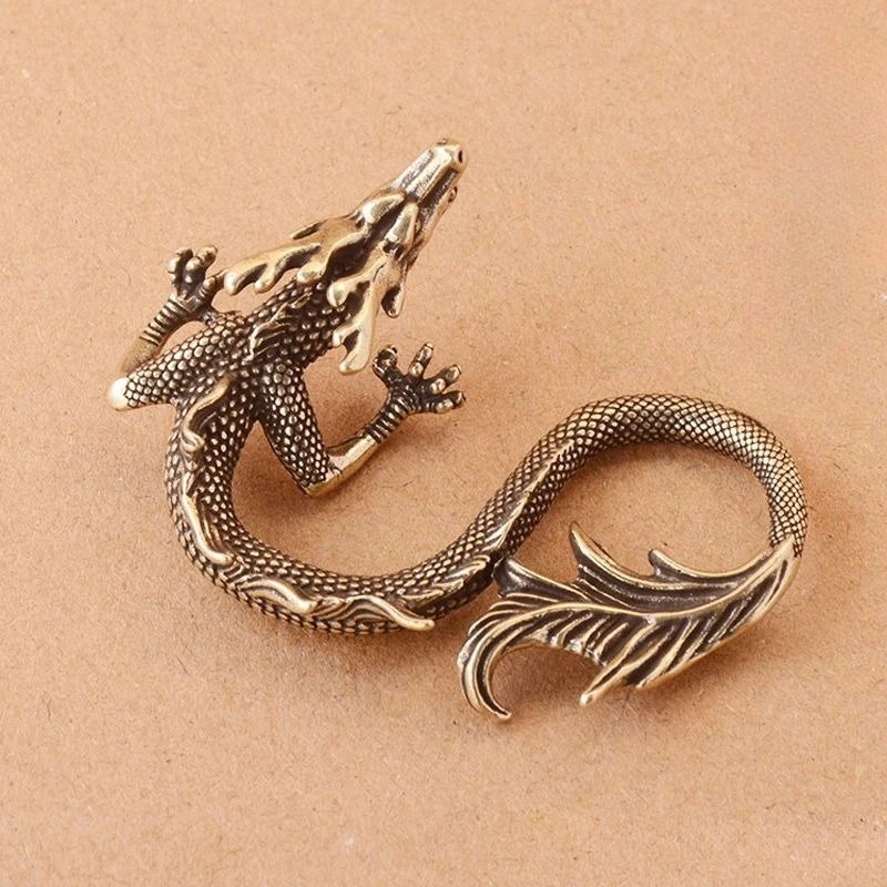 Solid Brass Zodiac Dragon Small Statue Desktop Ornament Chinese Mythical Beast  Retro Home Feng Shui Decorations Crafts