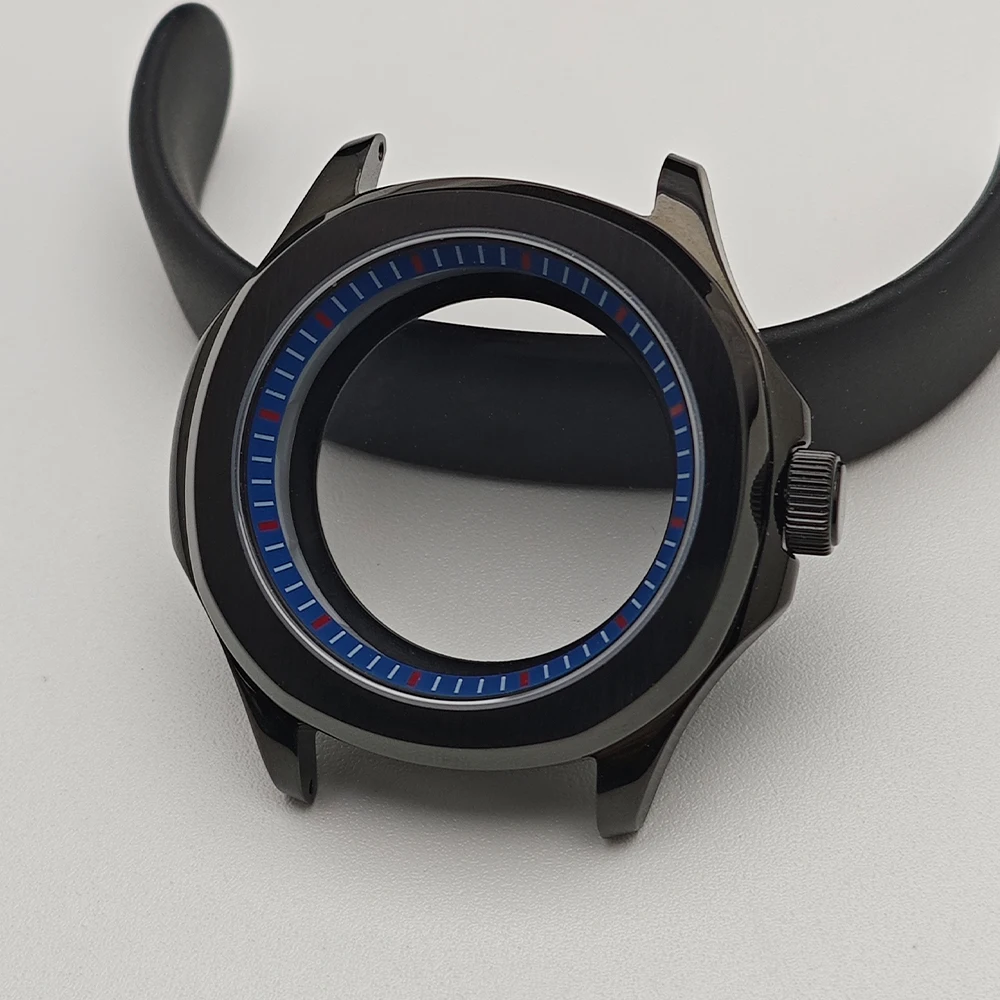 Black Steel Watch Case with Chapter Ring and Sapphire Glass, 39.5mm