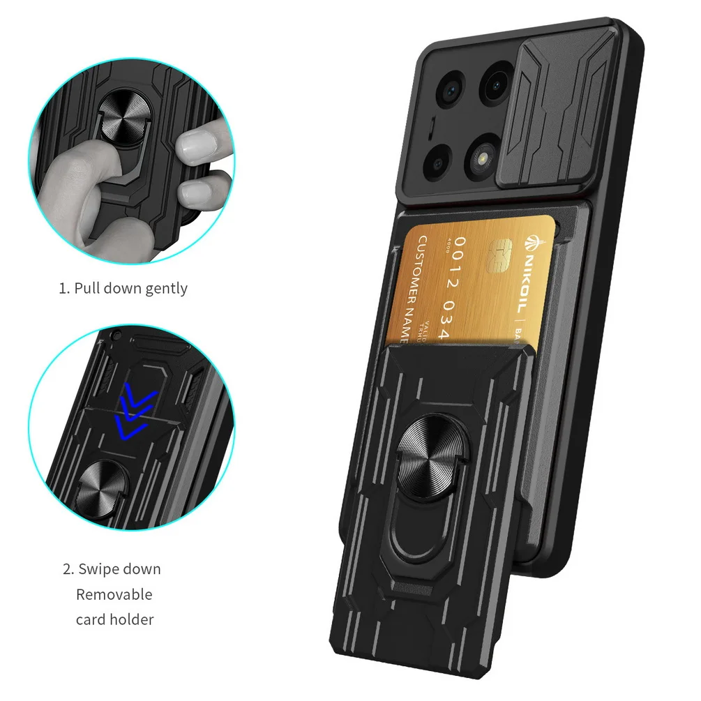 Card Slot Camera Protect Case with Armor Hybrid Ring Cover