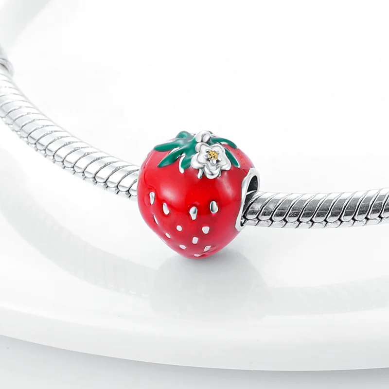 New 925 Silver Color Strawberry Cherry Fruit Series Charms Beads Fit Pandora 925 Original Bracelets DIY Birthday Jewelry Gifts