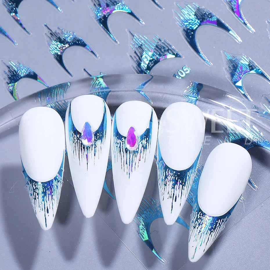 3pcs French Stripes Line Nail Art Stickers Laser Holographic Gold Silver Line Simple Slider Nail Decals DIY Manicure Decoration