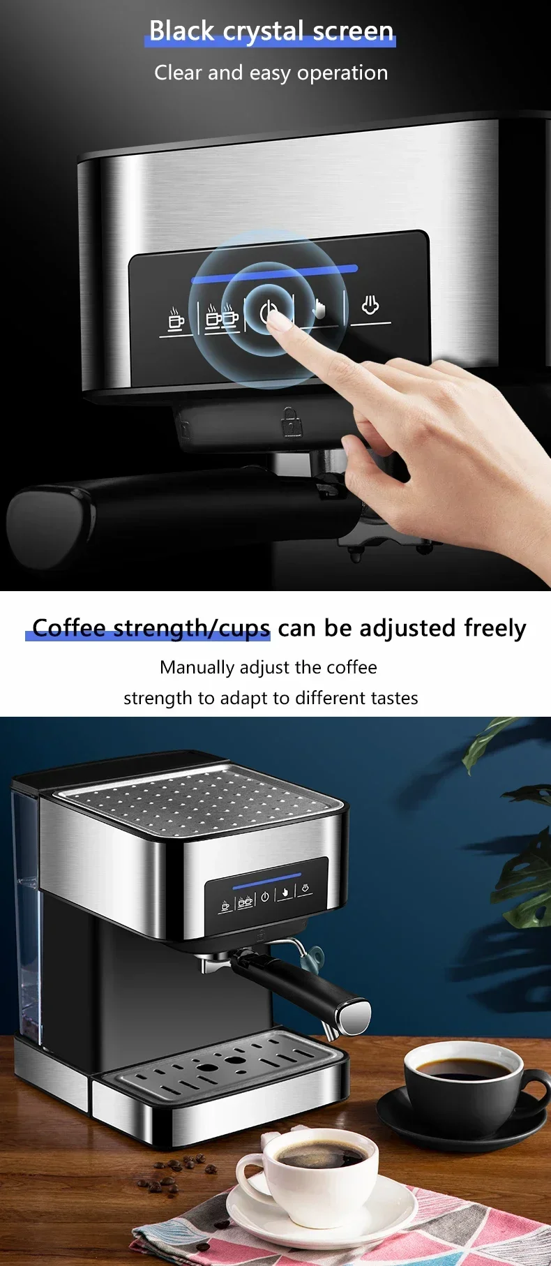 Description Picture 3 of item1.5L Household Coffee Machine Semiautomatic Italian Espresso Coffee Maker 20Bar Pressure Cappuccino Moka Steam Milk Frother