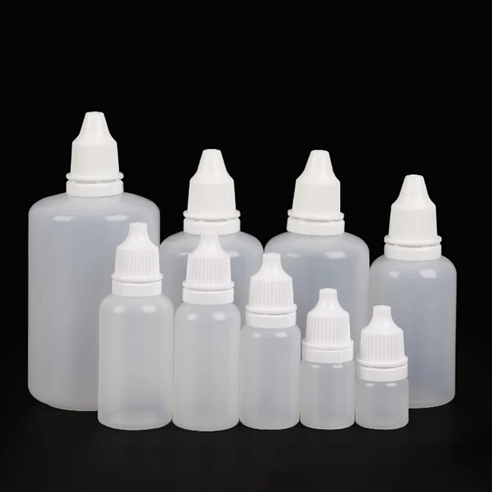 

100pcs Dropper Bottles Squeezable Eye Drop Bottle Empty Plastic Liquid Eyedrops Vial 3ml 5ml 10ml 15ml 20ml 30ml 50ml 100ml