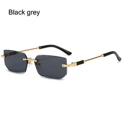 Chic Unisex Frameless Rectangle Sunglasses - Trendy Retro Shades with UV400 Protection (Black grey)