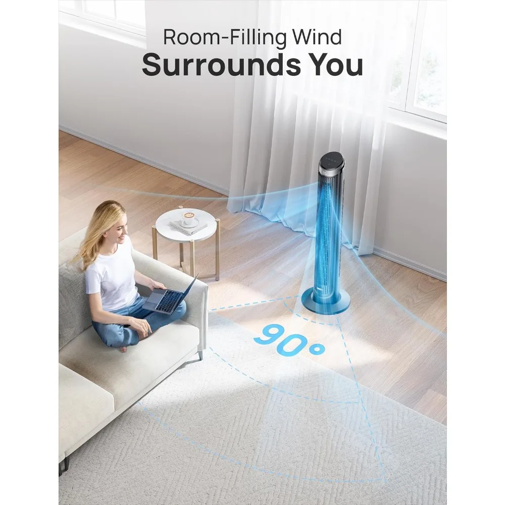 Tower Fans for Bedroom, 90° Oscillating Fans for indoors, 4 Modes 5 Speeds Max 26ft/s, 12H Timer, LED Display with Touch, 4