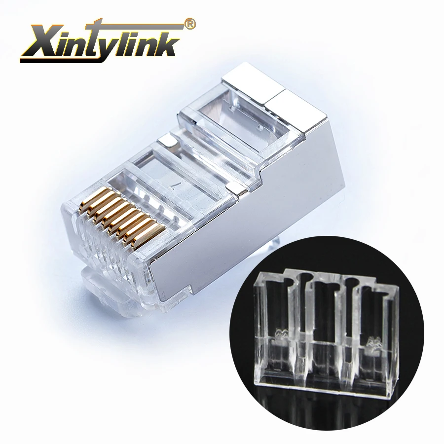 

xintylink rj45 connector cat6 ethernet cable plug 8P8C metal shielded jack stp rg rj 45 conector lan network cat 6 modular 50pcs