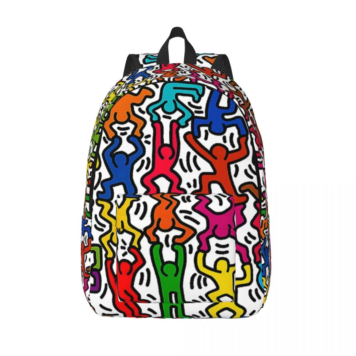 

Geometric Colorful Haring Stick Figure Acrobats Canvas Backpack Abstract Pop Art School College Travel Bags Women Men Bookbag