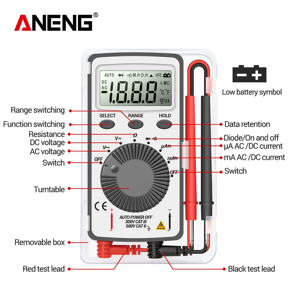 

ANENG AN101 Mini digital multimeter multimetro tester DC/AC Voltage Current lcr meter pocket professional testers with Test Lead