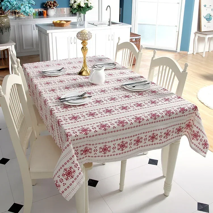 

Simple Polyester Cotton Imitation Hemp Red Snow Christmas Tablecloth Printed Coffee Table Cloth Table Cloth Rectangular Mesa