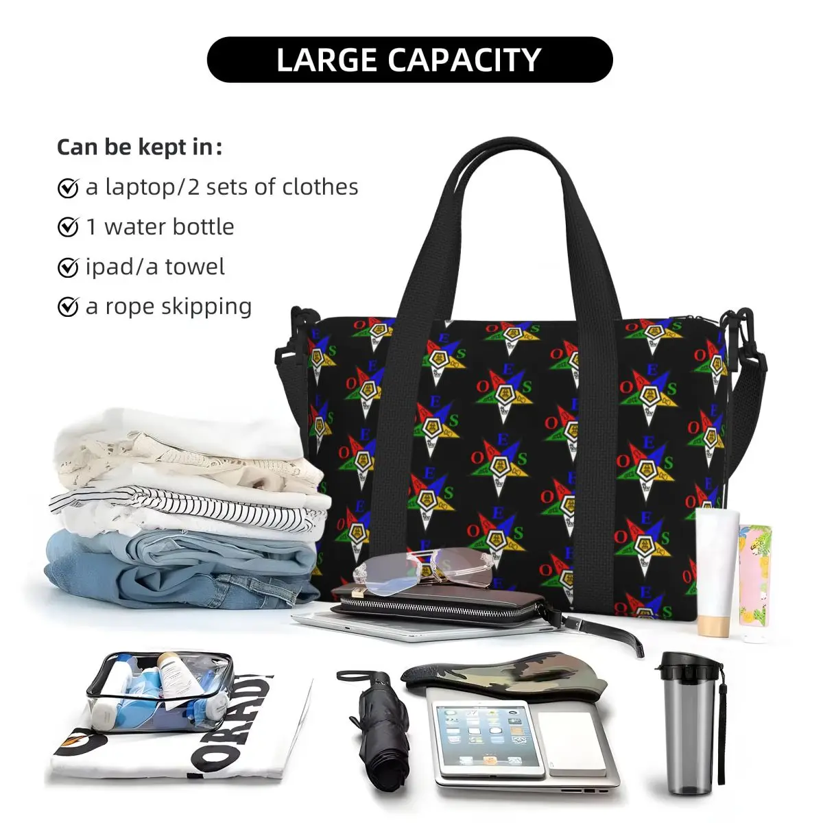 Order Of The Eastern Star Tote Bag Women Large Capacity Freemasonry Gym Beach Shoulder Travel Bag