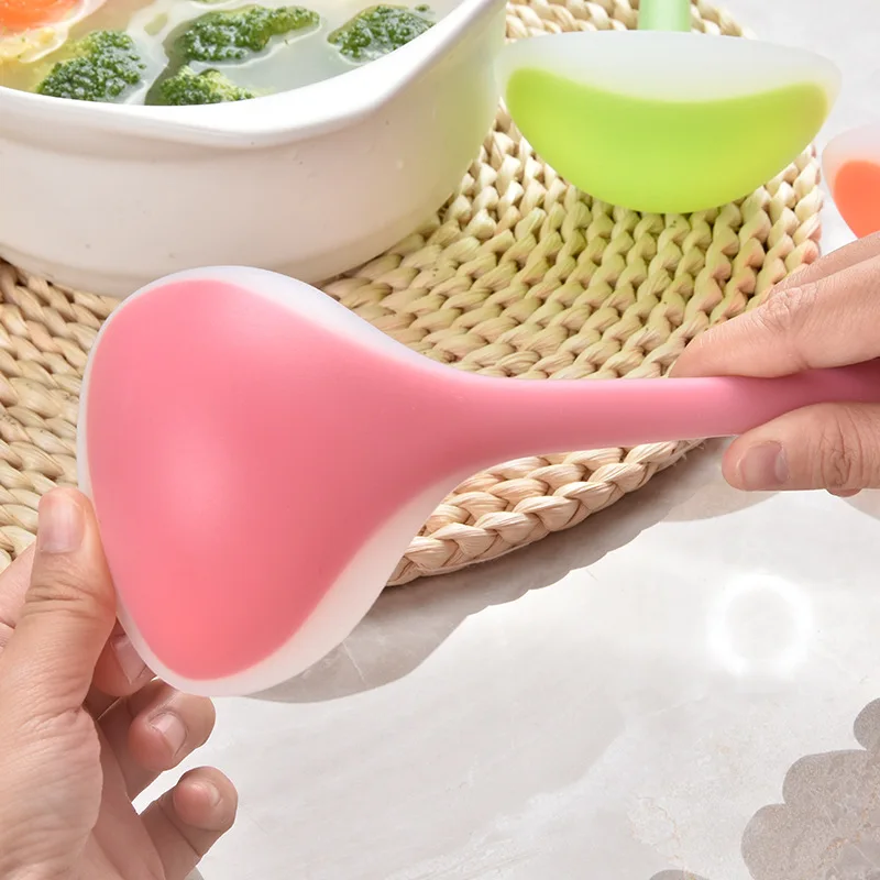 29cm Silicone Ladle Soup Spoon Long Handle Porridge Spoon Rice Ladle Heat Resistant Round Scoop Kitchen Supplies Cooking Tool
