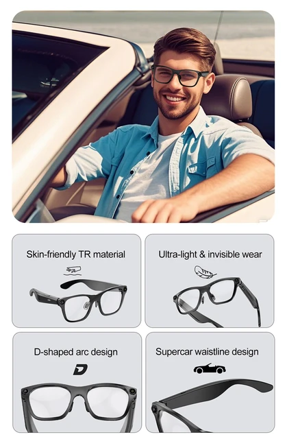 2025 Nuovi occhiali intelligenti con fotocamera Occhiali da sole Mini videocamera Videoregistratore Chiamata Bluetooth senza fili Occhiali anti-blu per uomo donna 5