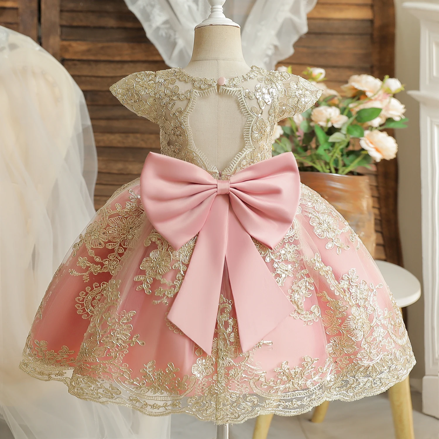 Girls Dress Deep Pink Butterfly Sequin Cotton Dress – Sunny Fashion