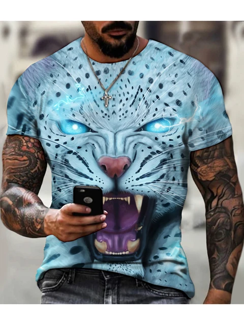 Summer Men's T-shirt Fashion Tiger  3D Shirt Casual Street Style Short-Sleeved Funny Harajuku All-match Top 6xl S1647