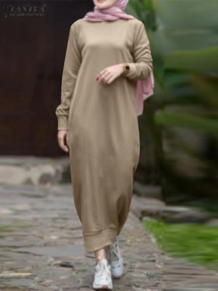 

Autumn Sweatshirt Dress Muslim Fashion Abaya ZANZEA Women Winter Long Sleeve Solid Hoodie Vestidos Dubai Turkey Sundress Islamic