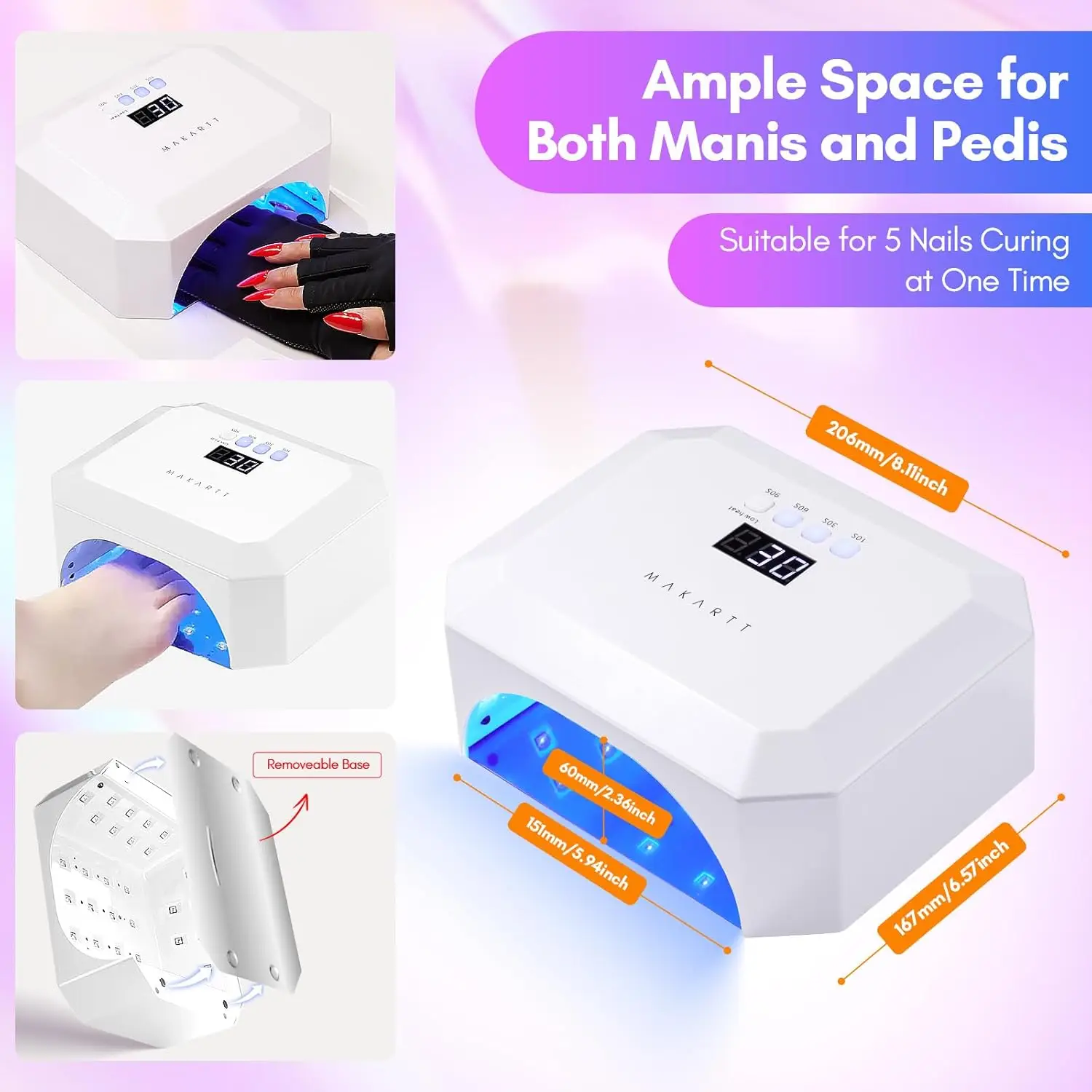 12개 UV LED 네일 램프, 마카트 UV 라이트 젤 네일 폴리쉬용 충전식 오로라 36W 네일 젤 램프 4개 타이머 및 자동 센서 포함