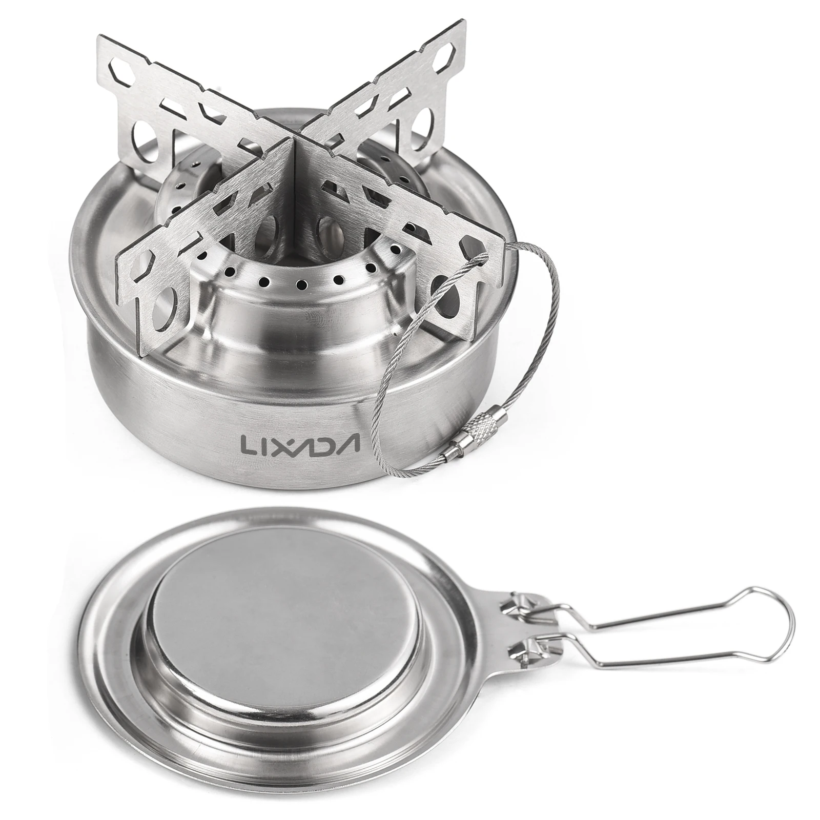 LIXADA Alcohol Stove with Cover/Cross Stand Ultralight Small Stainless Steel Stoves Outdoors for Camping Hiking Backpacking