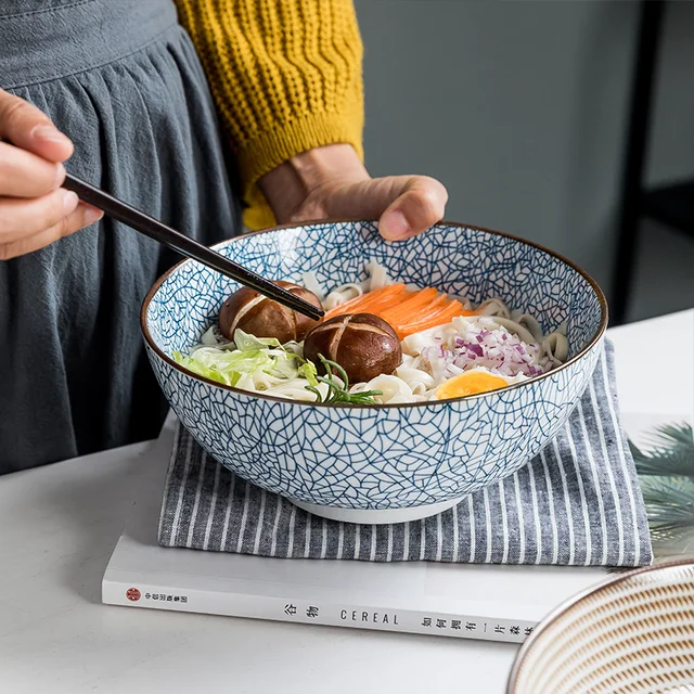 8 Inch Japanese Ramen Bowl Ceramic Noodle Bowl Stripe Design Large Soup Bowl Restaurant Household Retro Tableware 4