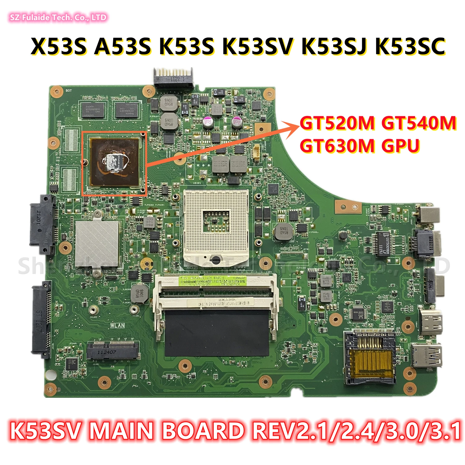 

Материнская плата K53SV REV2.1/2,4/3,0/3,1 для Asus X53S A53S K53S K53SV K53SJ K53SC, материнская плата для ноутбука с GT520M GT540M GT630M HM65