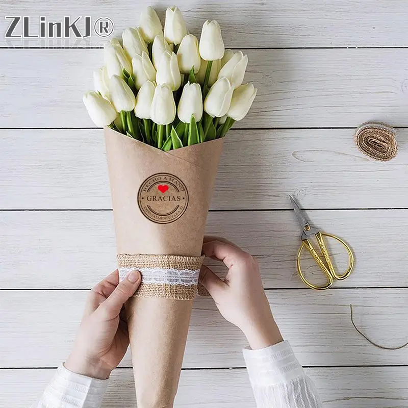 Decorative Stickers Kraft Paper Stickers DIY Scrapbooking Accessories 500Pc/roll Kraft Gracias Spanish Thank You labels Stickers Handmade Scrapbooking Sticker Package Envelope Seal Label 1inch/2.5cm