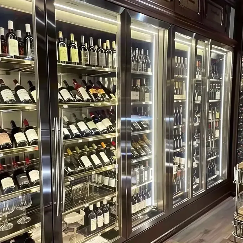 double glass door wine cabinet stainless steel wine storage display bar cabinet cellar