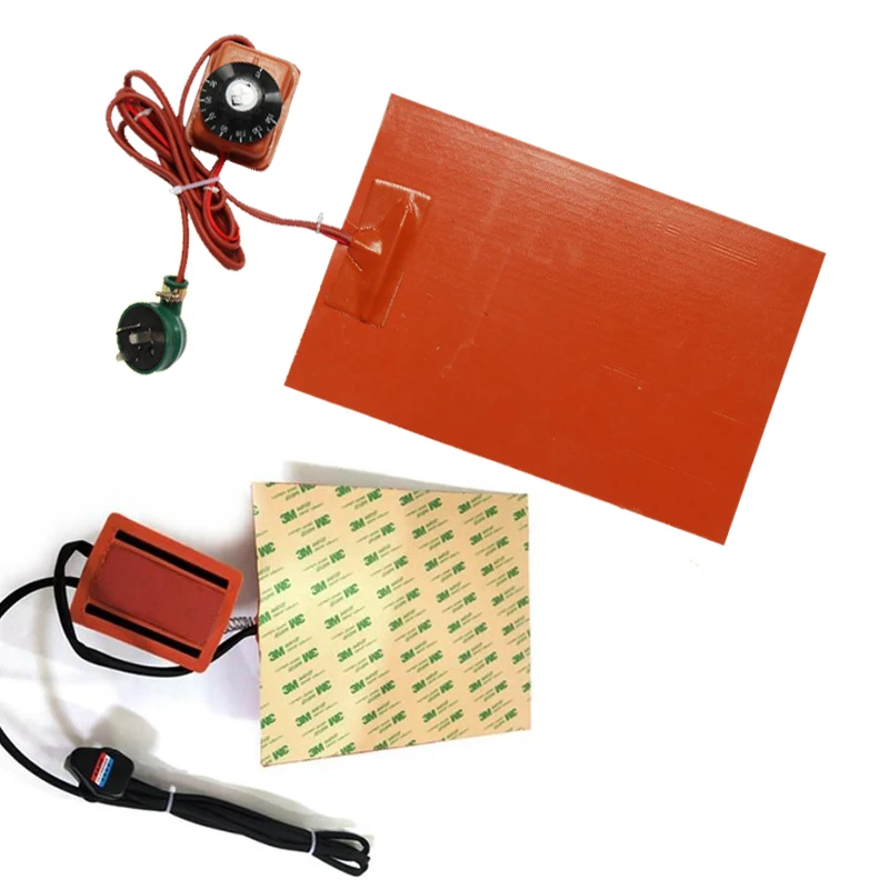 110V/220V Flexible Silicone Rubber Heating Pads Electric Heater Plate Mat W/ 3M Adhesive Knob Temperature Controller Thermostats 6